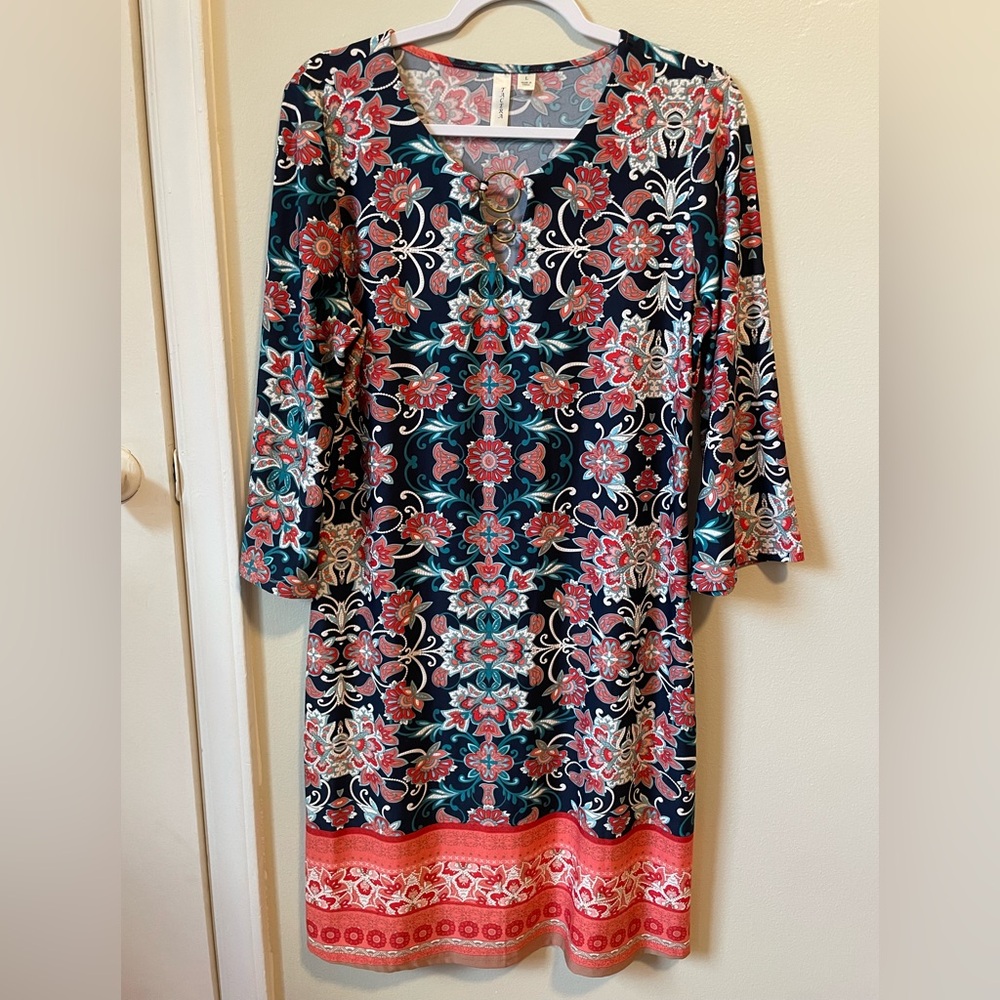 Tacera Floral Paisley Printed 3/4 Sleeve Dress
